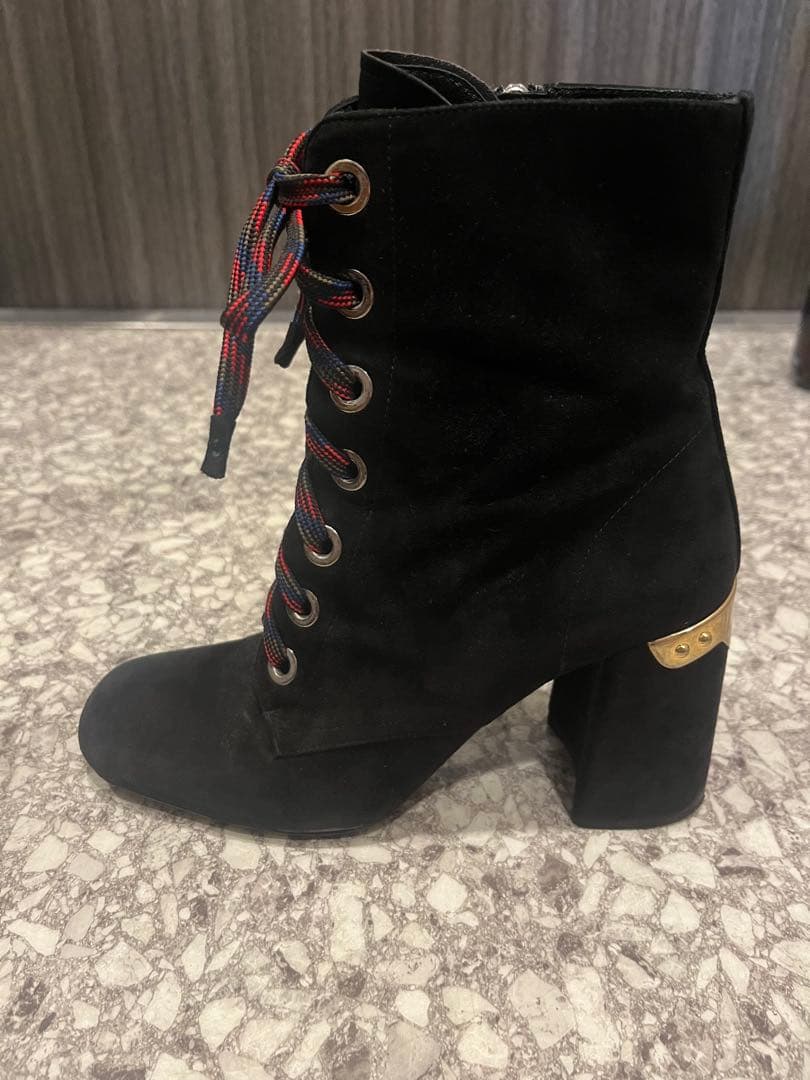 プラダ PRADA スエード ショートブーツ36 ブ ラック