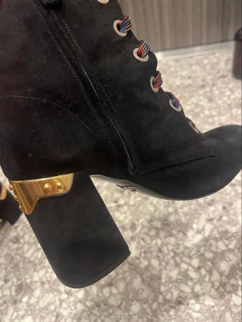 プラダ PRADA スエード ショートブーツ36 ブ ラック