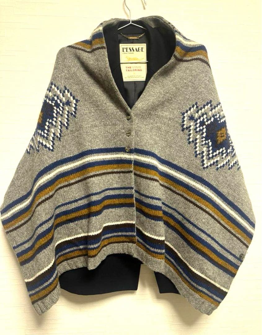 美品　ジャーナルスタンダード　ニット　ポンチョ　ストール　ネイティブ柄　グレー
