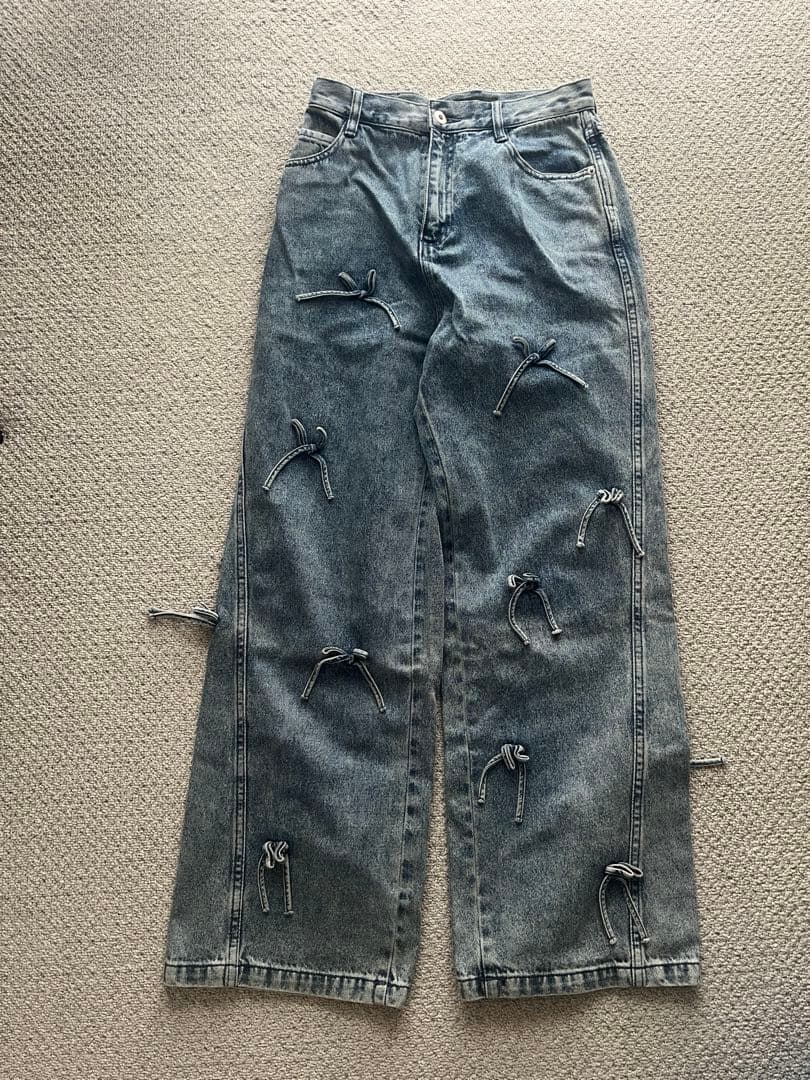 リボンディテール付きデニムパンツ 38