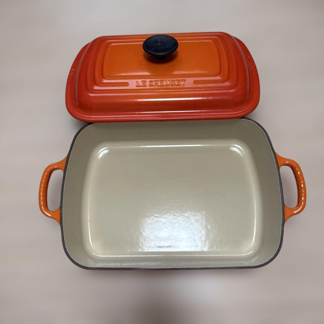 【新品未使用】ルクルーゼ　スクエア レクタンギュラー 29cm オレンジ