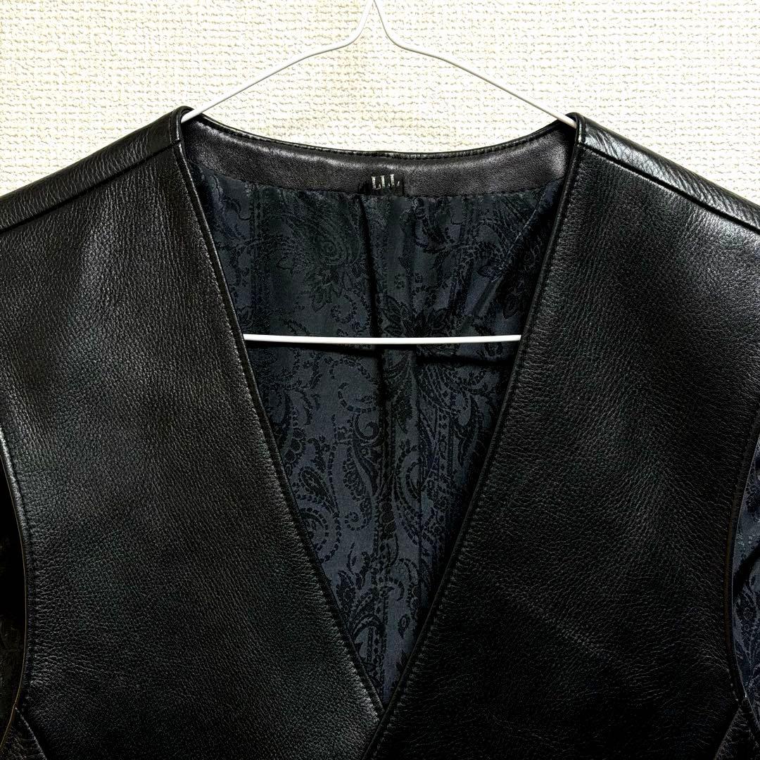 j*9様 美品 日本製牛革レザー ノースリーブ ベスト 黒 国産ジレ アウター重