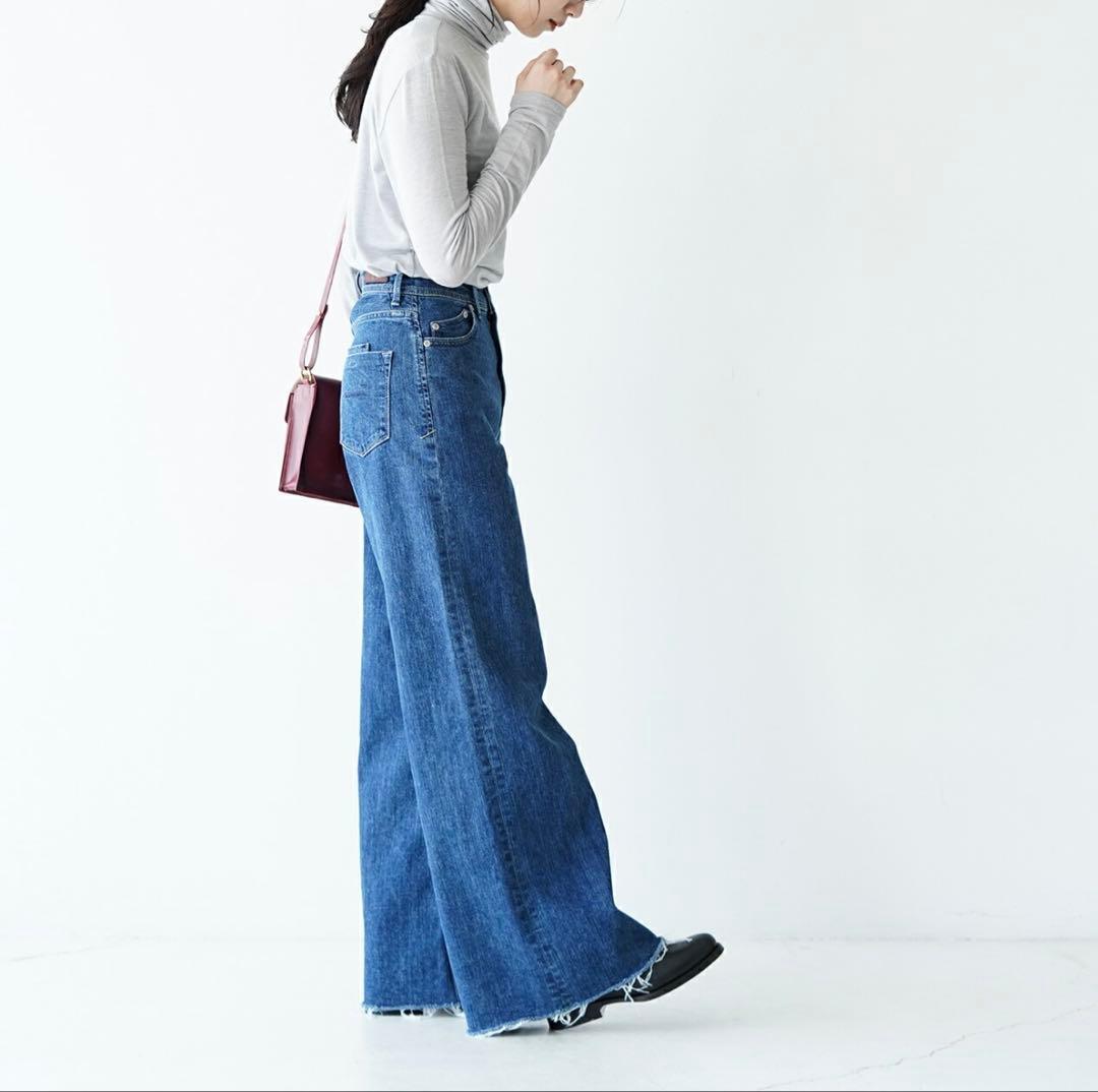 ヤヌーク ワイドフレアデニムパンツ カットオフレディース 26