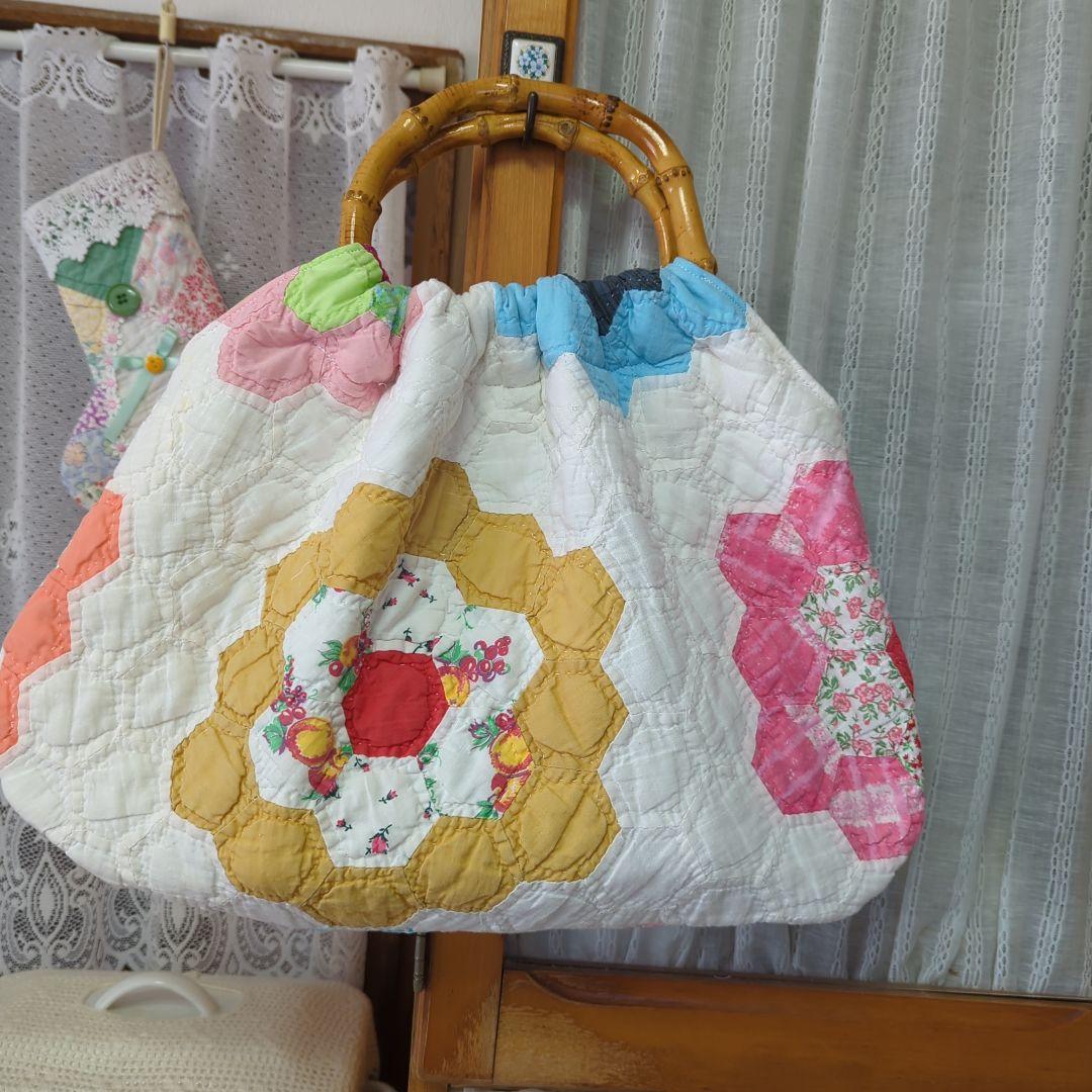 ヴィンテージキルトリメイク　グラニーバック　　ハンドメイド