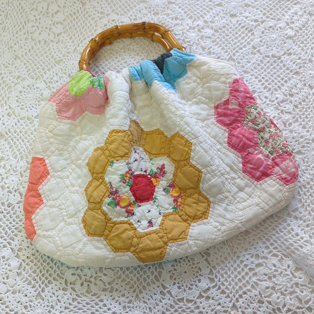 ヴィンテージキルトリメイク　グラニーバック　　ハンドメイド