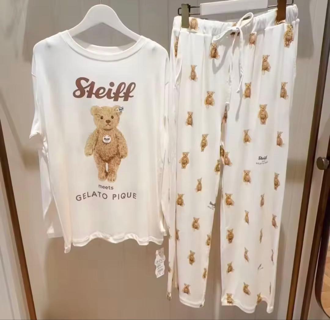 新品未使用　ジェラートピケ　Steiffテディベア 上下セット