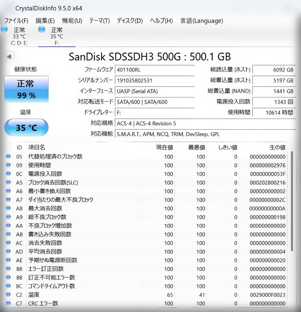 SanDisk Ultra 3D SSD 500GB④◆健康状態99%