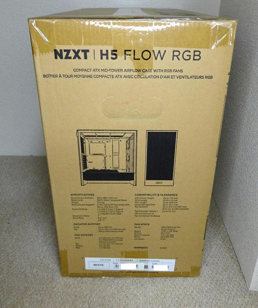 未使用NZXT H5 Flow RGB (2024) White RGBファン