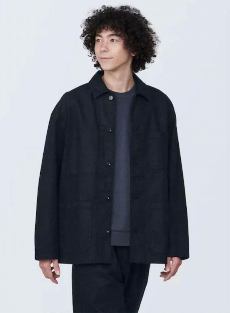 無印良品　木の実から作ったカポック混　カバーオールL&ワークパンツM　黒