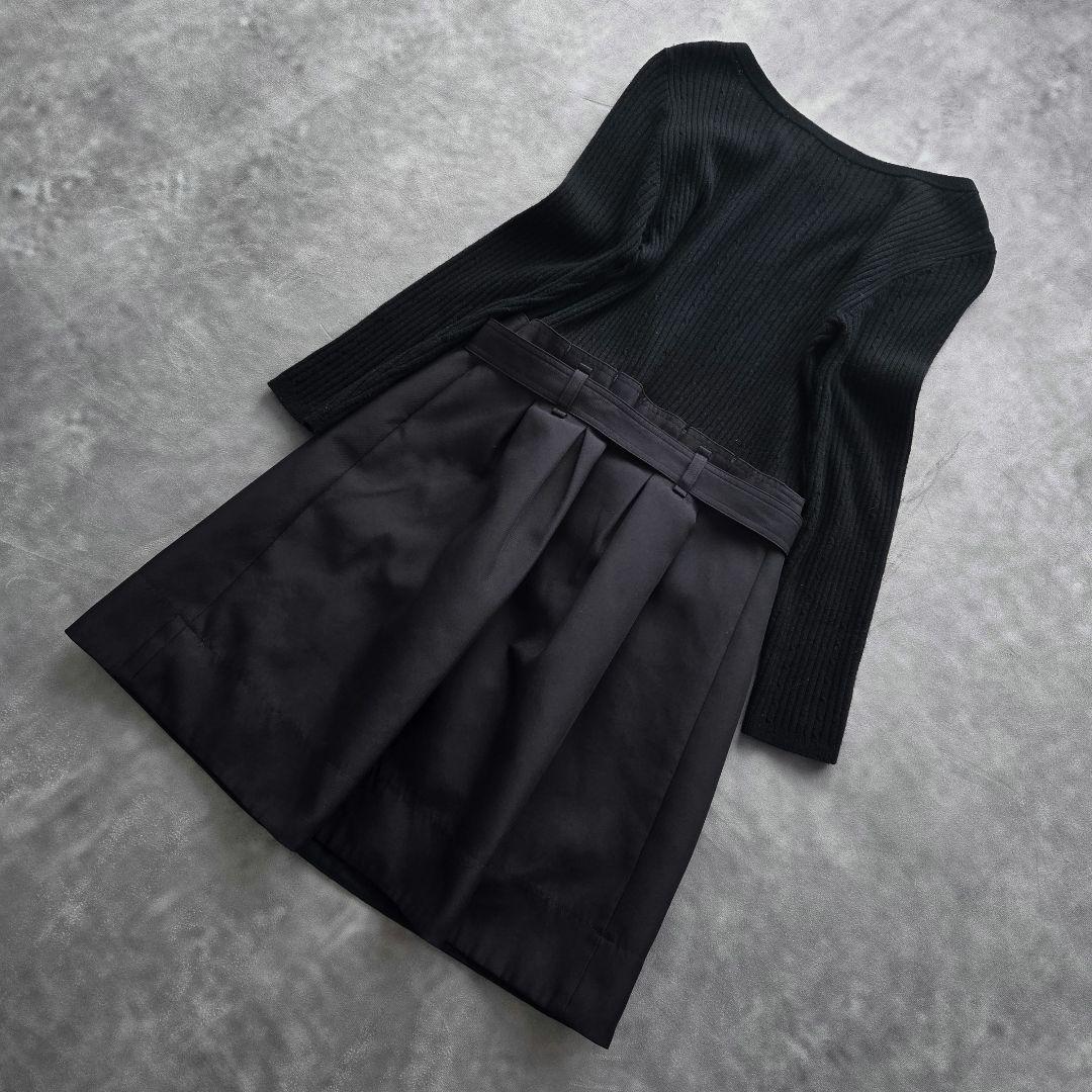 美品 ブルーレーベルクレストブリッジ　長袖ニットドッキングワンピース 38