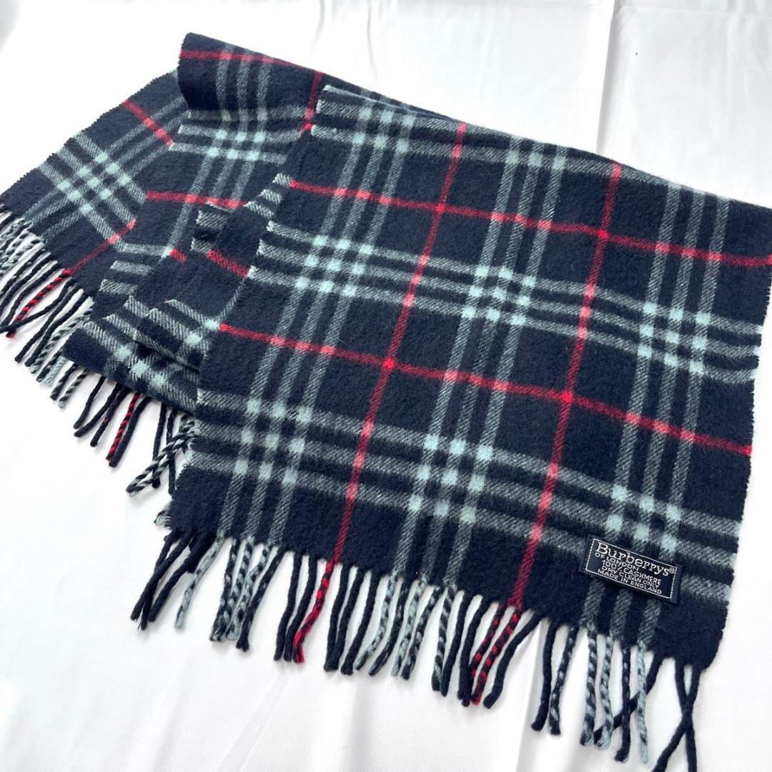 Burberry バーバリー　マフラー　カシミヤ100% ネイビー　ノバチェック