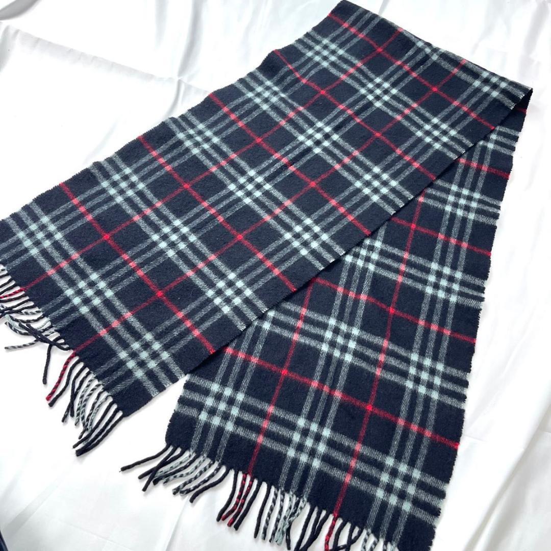 Burberry バーバリー　マフラー　カシミヤ100% ネイビー　ノバチェック