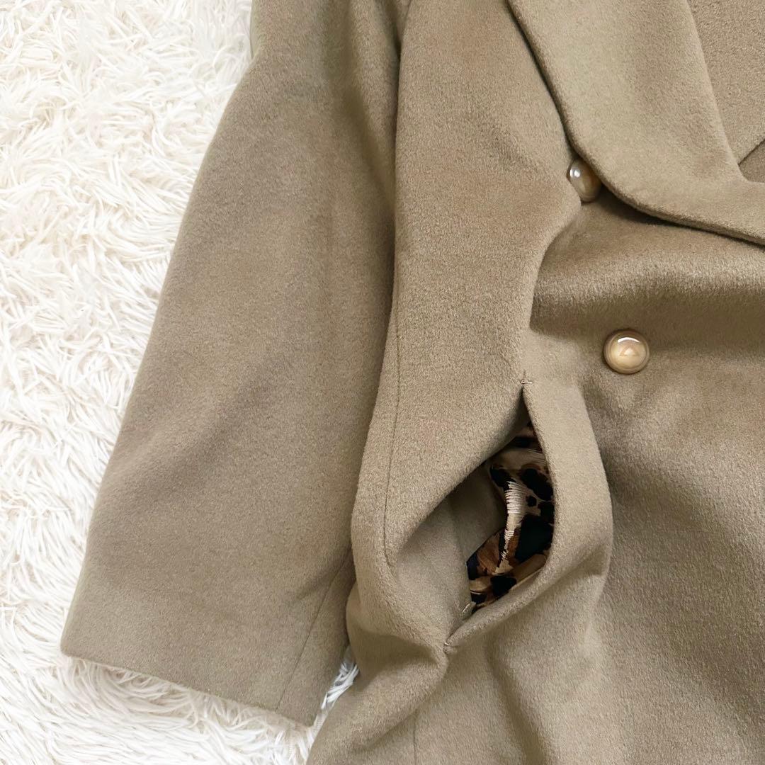 レオナール　カシミア100% ロング　ダブルチェスターコート 裏地総柄　L