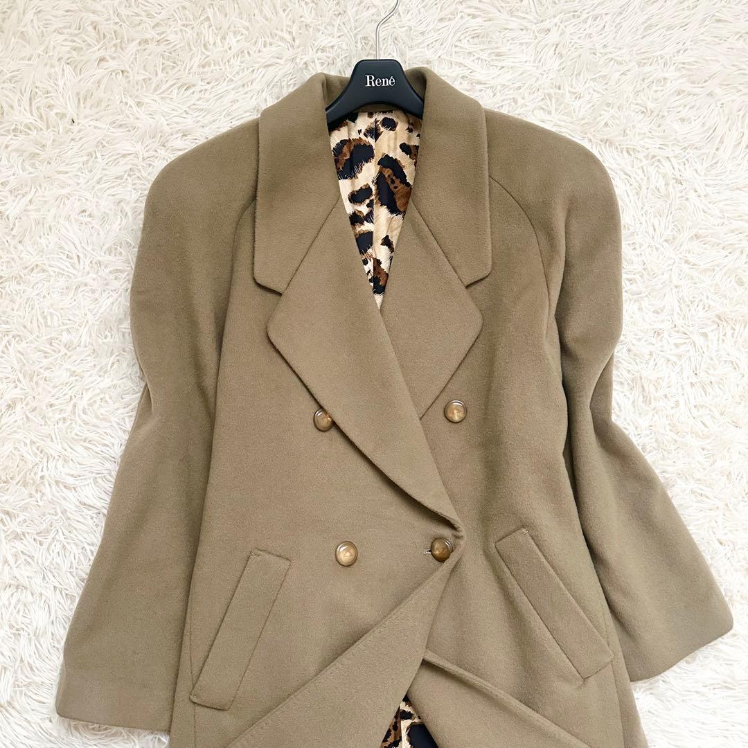 レオナール　カシミア100% ロング　ダブルチェスターコート 裏地総柄　L