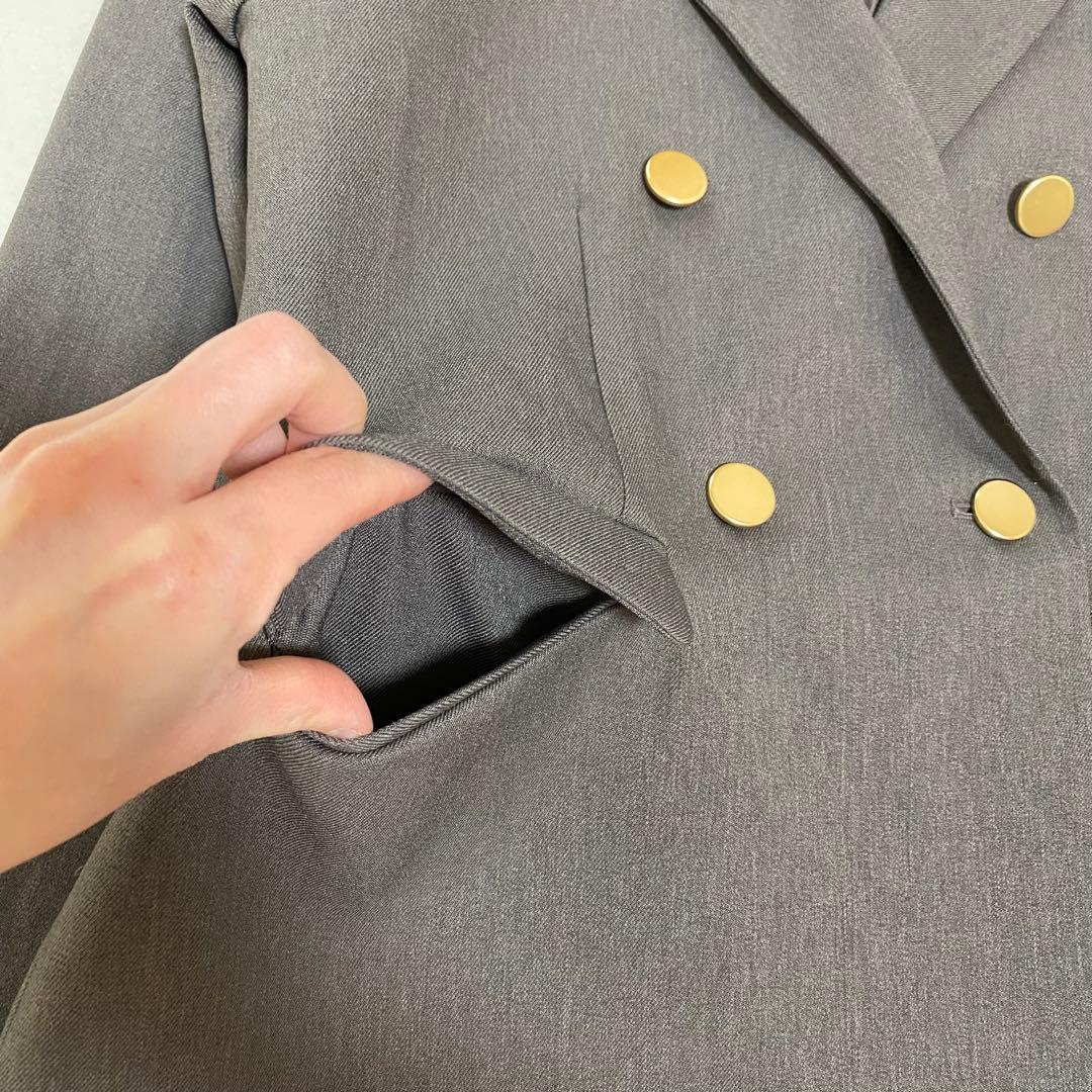 GLOBAL WORK グレイッシュモカ ダブルブレストジャケット L 金ボタン