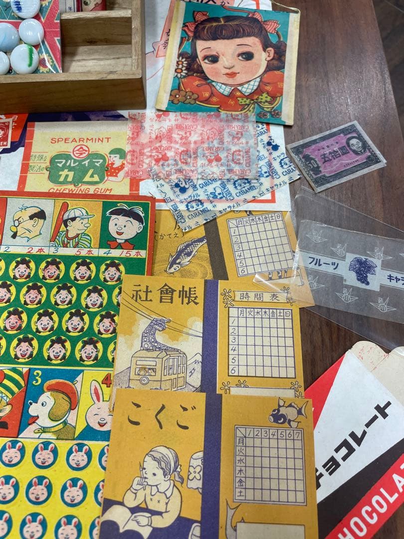 昭和レトロ紙モノ当時もの木箱、アイス袋、クジ、玩具など♡