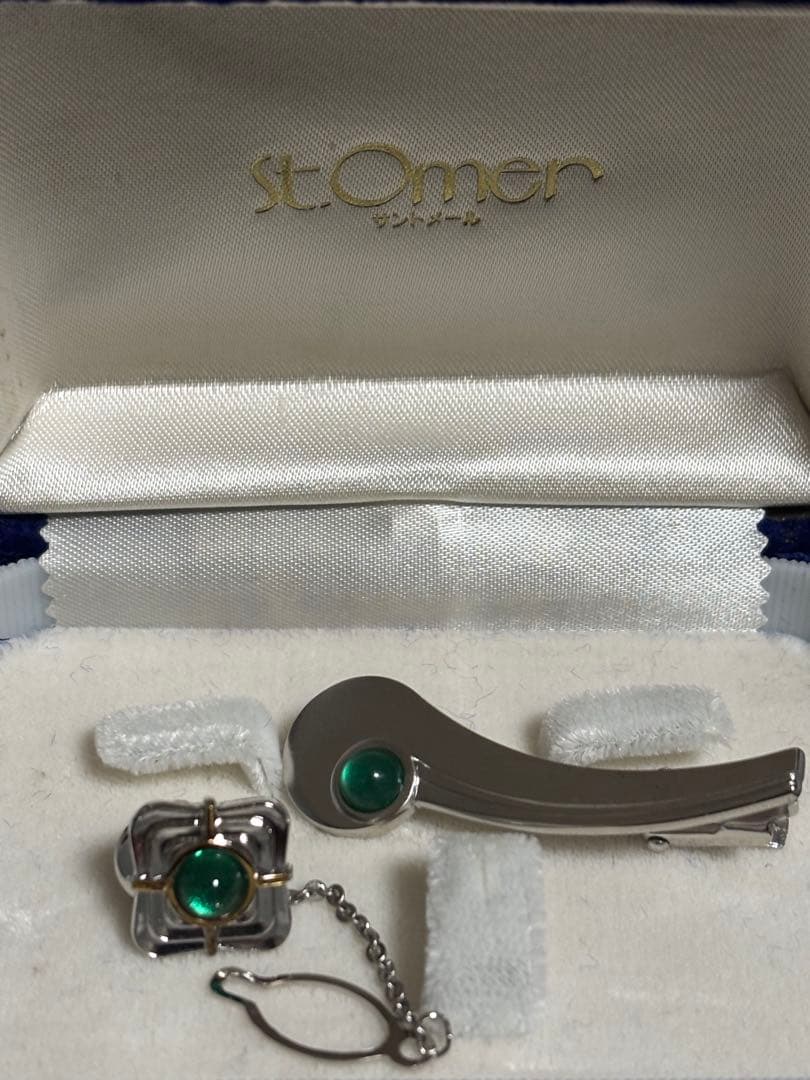 銀製 サントメール エメラルド タイピン カフス セット SILVER刻印