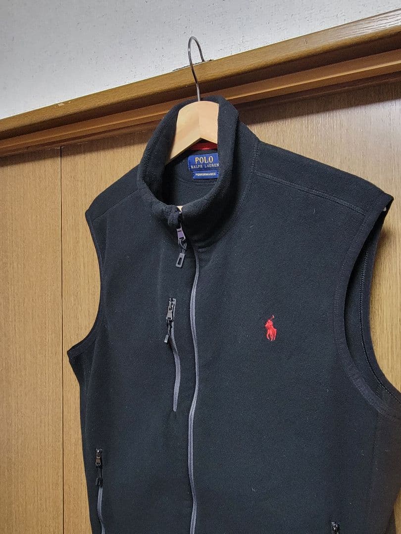 【美品】ポロラルフローレン パフォーマンス フリースベスト 黒 M 刺繍ロゴ