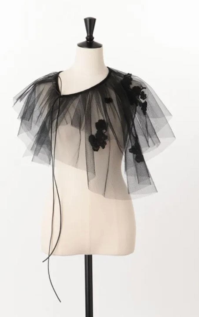 [MARGE]Lace embroidery collar黒チュールショール