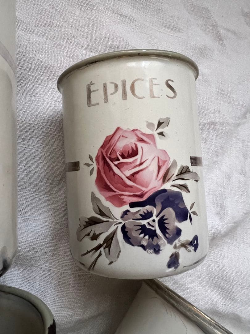 レア♡フランスアンティークJAPY キャニスター5個セット 薔薇パンジー