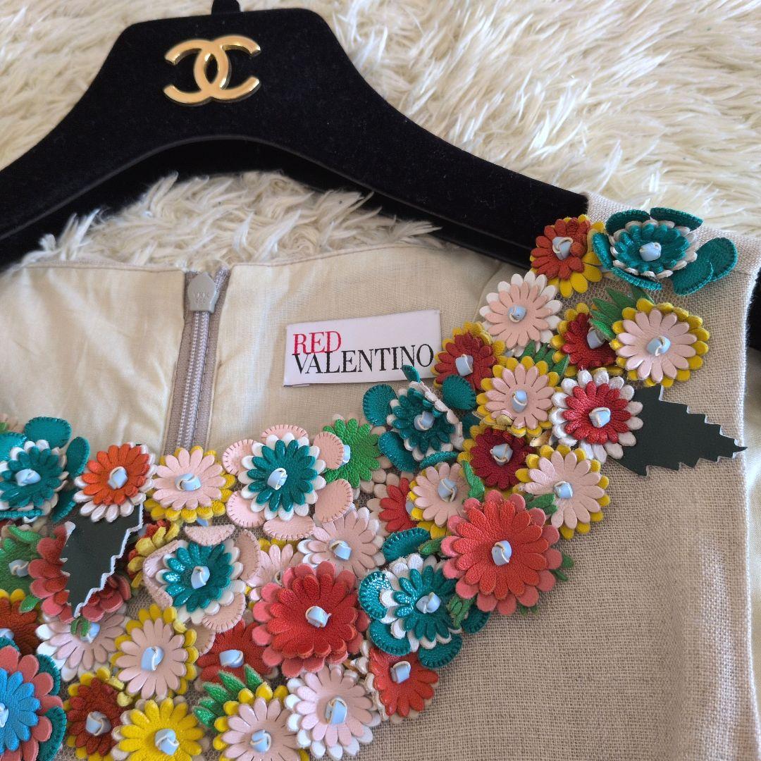ハンガリー製★RED VALENTINO　ワンピース　リネン　お花モチーフ　40