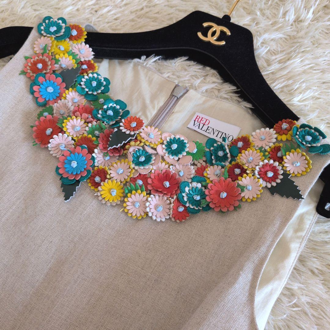 ハンガリー製★RED VALENTINO　ワンピース　リネン　お花モチーフ　40