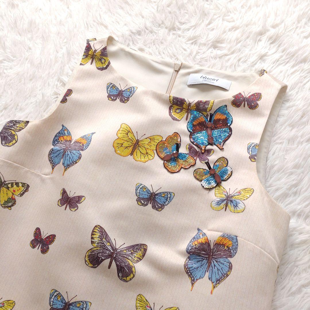 BLUGIRL BLUMARINE ノースリーブワンピース 蝶柄 38 ビジュー