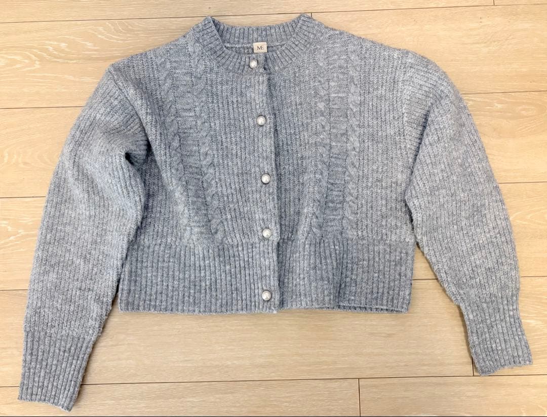【2/22まで限定お値下げ】メゾンエシェル　ハシゴケーブルカーディガン　グレー