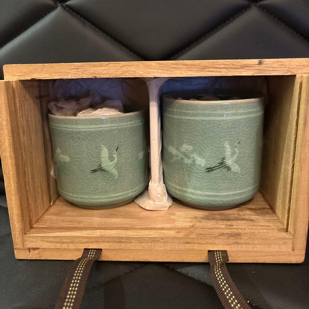 青緑色 陶器製カップ 2個セット