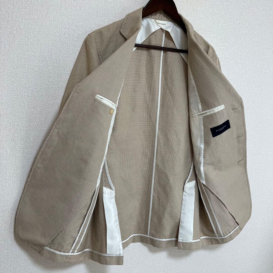 美品 BURBERRY ジャケット ベージュ 千鳥格子 麻 綿 シルク混 LL