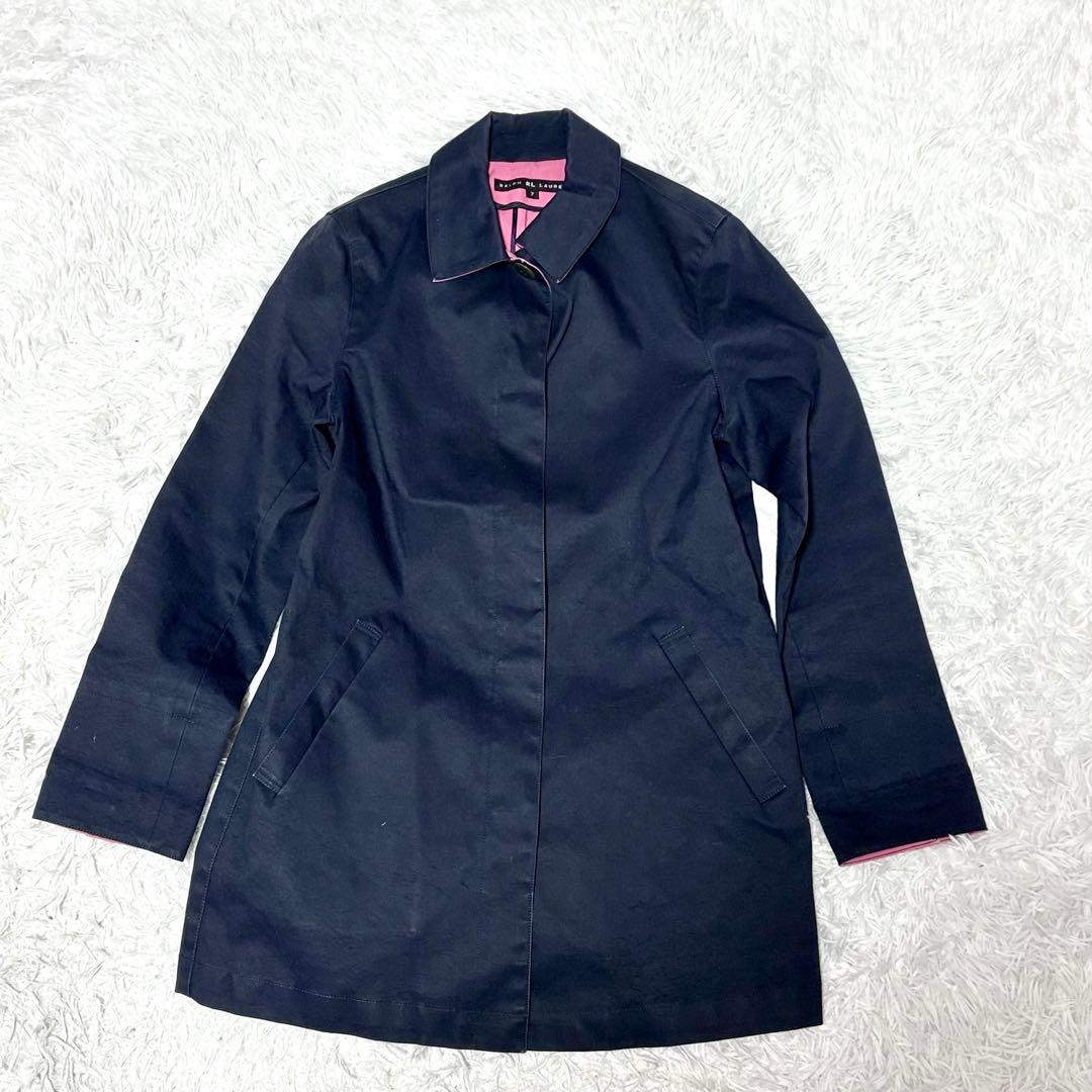 【極美品】ラルフローレン　ステンカラーコート　ネイビー　綿100% M