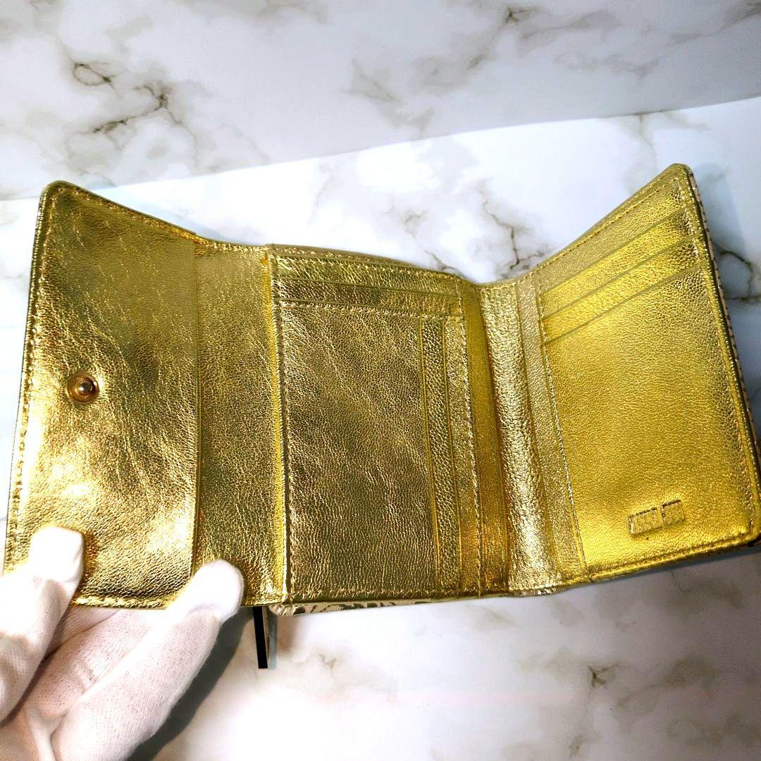 新品 箱付き ANNA SUI アナスイ 三つ折り財布 ゴールド Ｌ字ファスナー