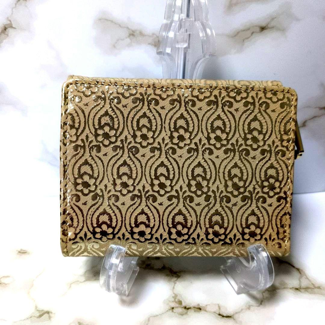 新品 箱付き ANNA SUI アナスイ 三つ折り財布 ゴールド Ｌ字ファスナー