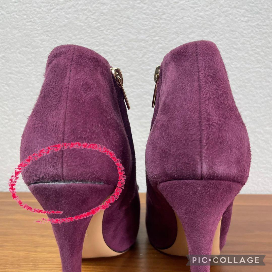 【極美品】Farragamo★ショートブーツ　リボン　サイドジップ　パープル