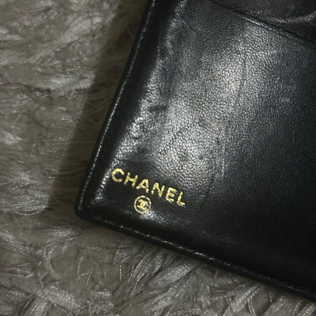 CHANEL キャビアスキン がま口 2つ折り シャネル ブラック