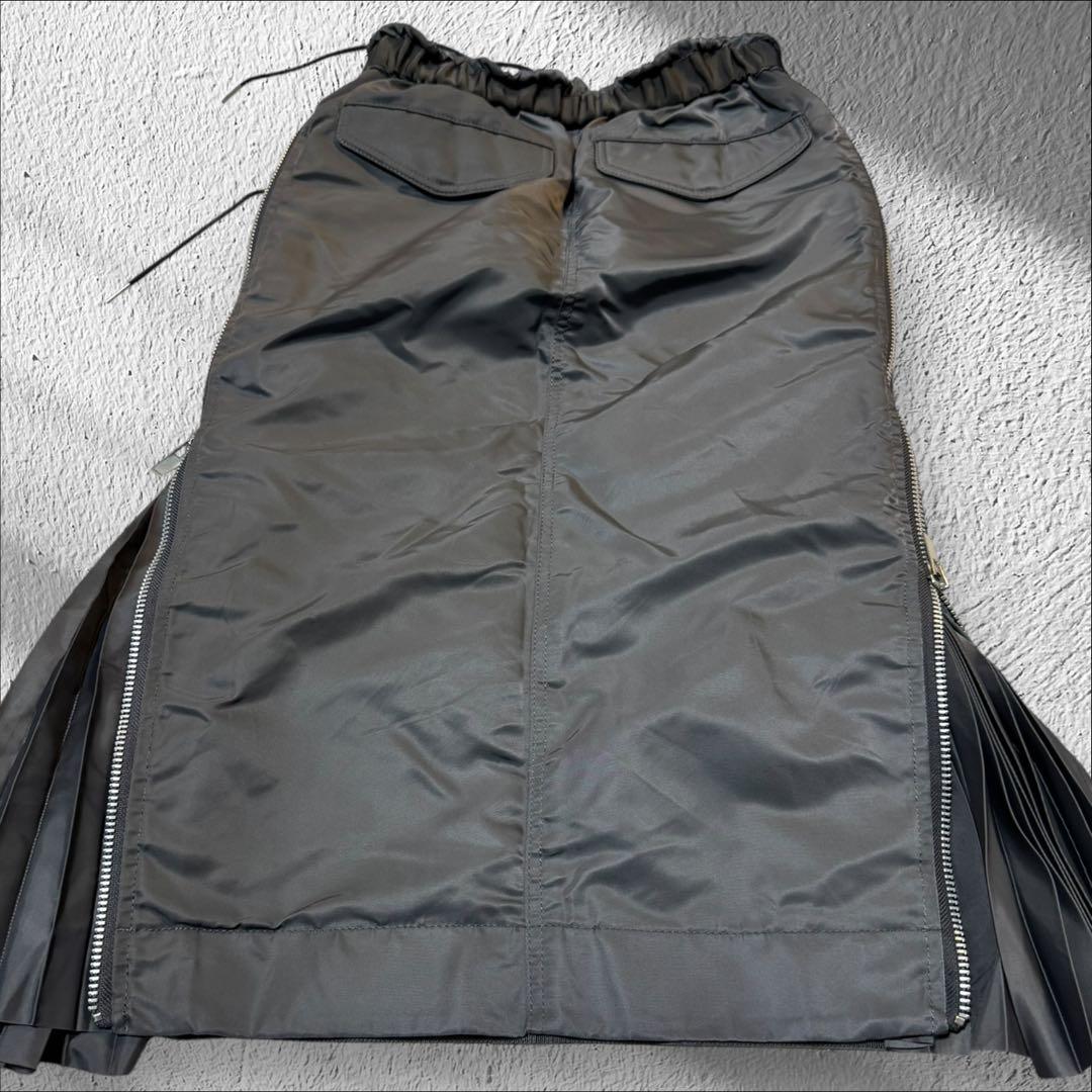 Sacai サカイ サアドプリーツ入りツイルスカート ロングスカート グレー希少