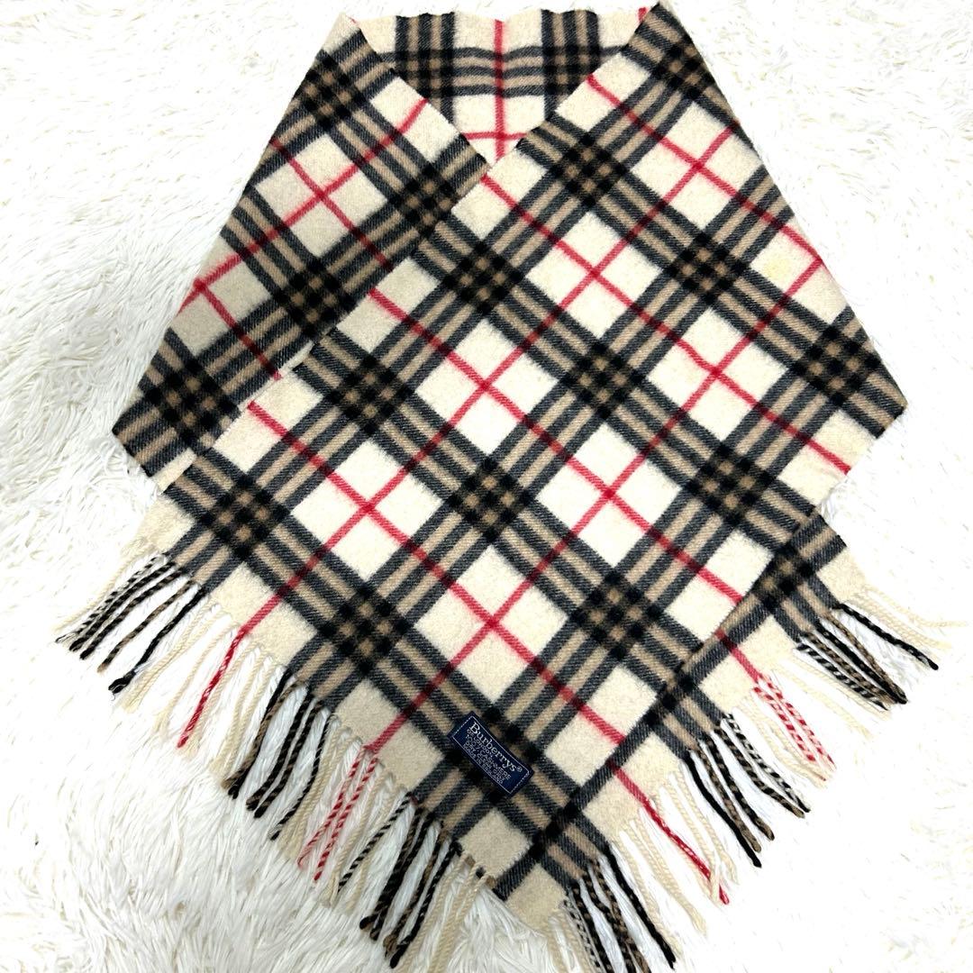 Burberry ノバチェック　カシミヤ100マフラー　白