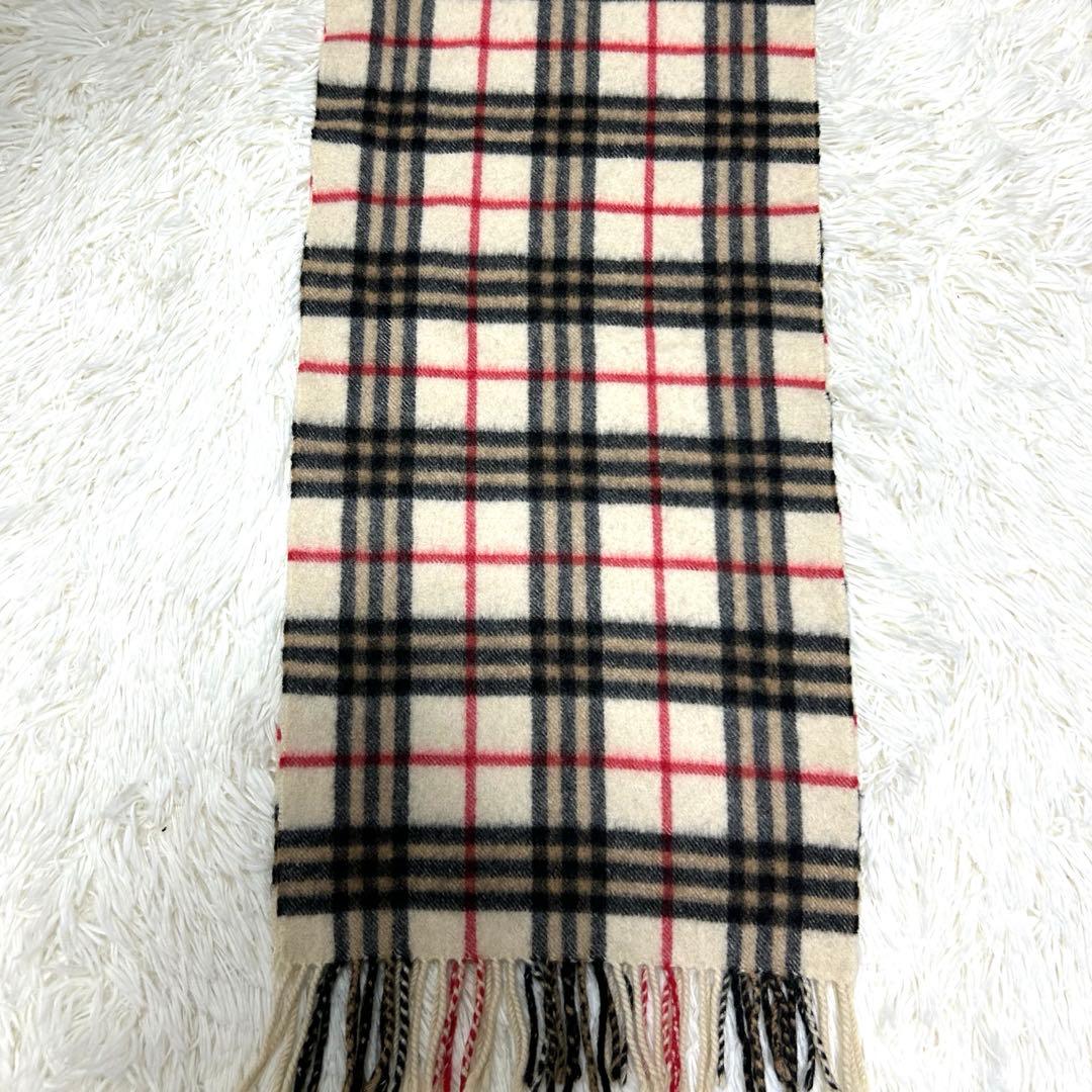 Burberry ノバチェック　カシミヤ100マフラー　白
