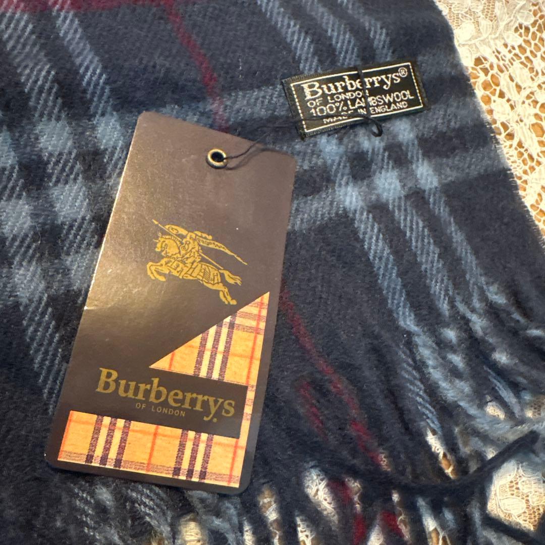 【新品】タグ付 BURBERRYSバーバリー チェックマフラー ネイビー