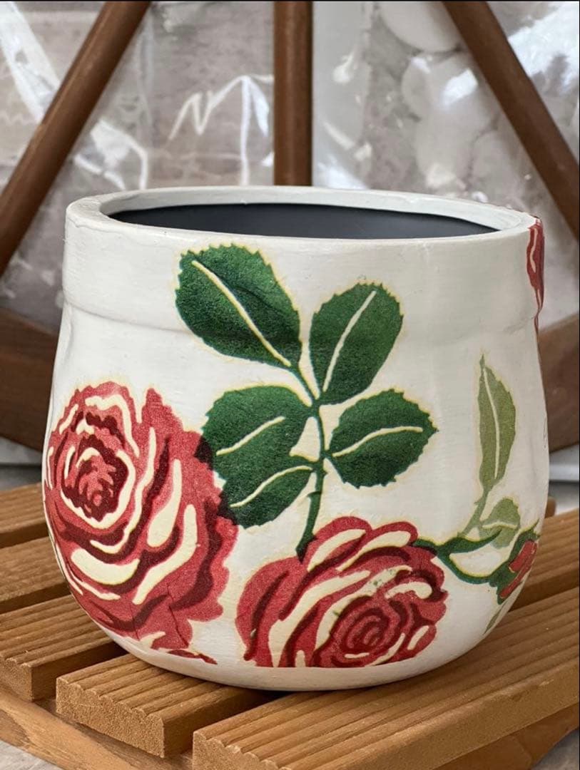 mogu様リクエスト6点おまとめ品※プラ鉢陶器鉢※収納ケース※リメイク鉢※薔薇柄