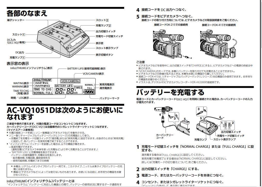 ★清掃済 美品　SONY/ソニー バッテリーチャージャー AC-VQ1051D