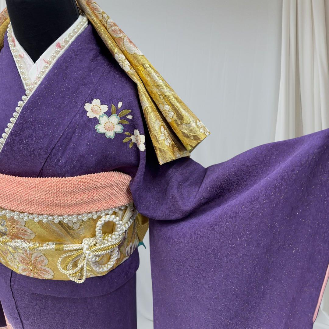 逸品 振袖7点フルセット 京都きもの友禅　桜紋様　成人式　卒業式　結婚式　正絹