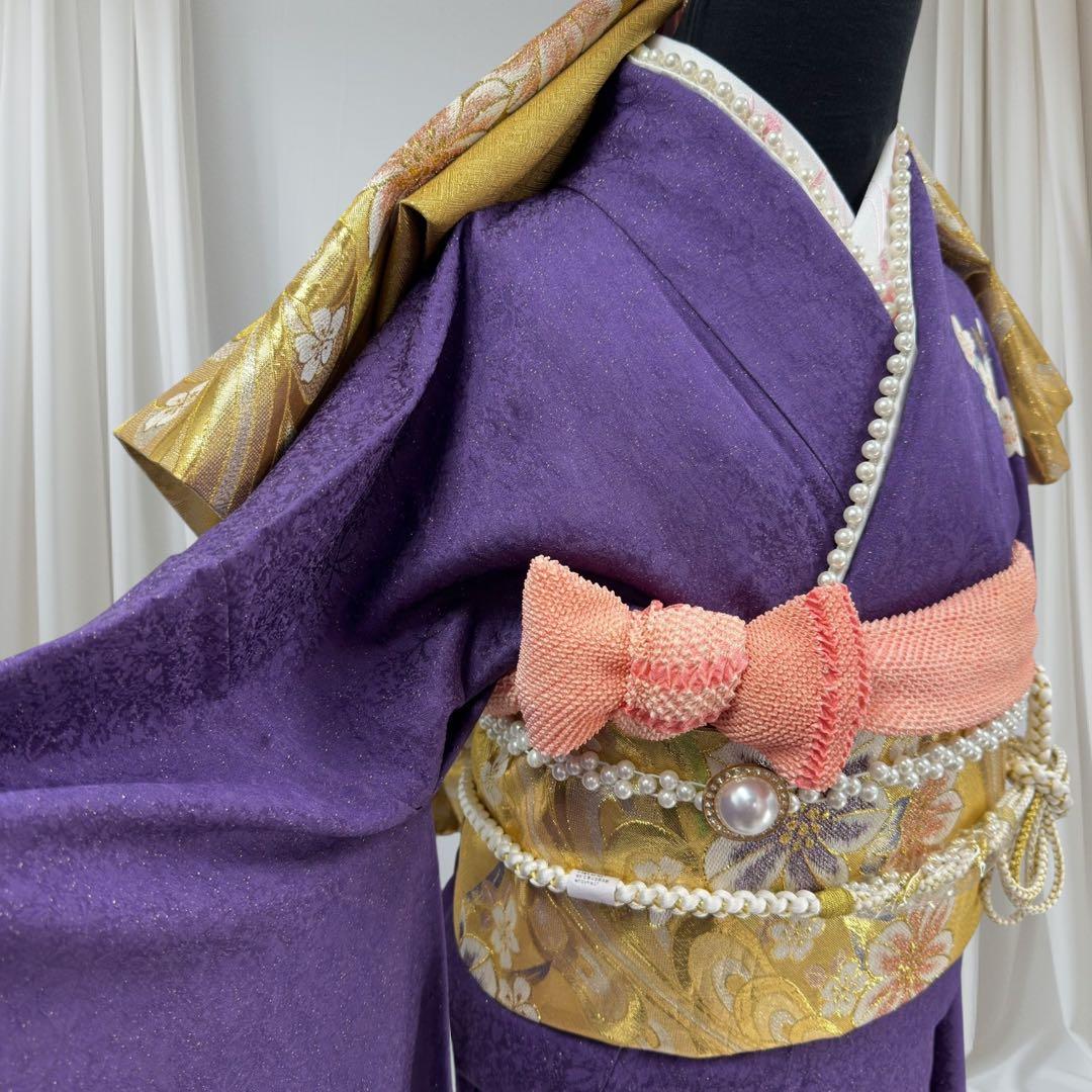 逸品 振袖7点フルセット 京都きもの友禅　桜紋様　成人式　卒業式　結婚式　正絹