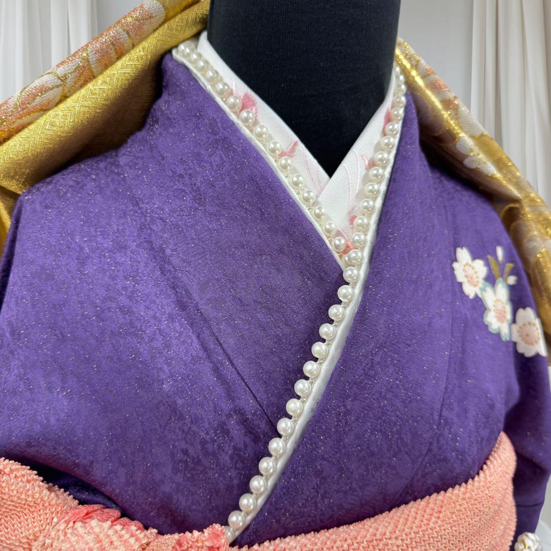 逸品 振袖7点フルセット 京都きもの友禅　桜紋様　成人式　卒業式　結婚式　正絹
