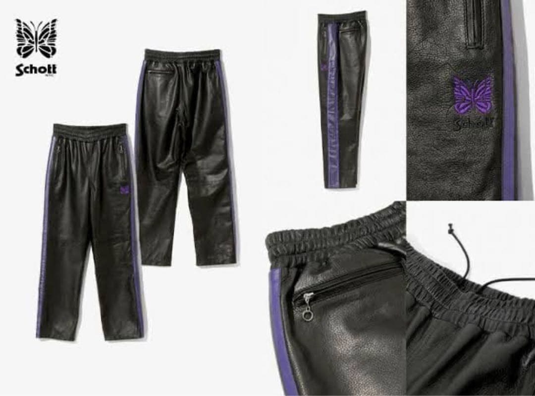 即完売・15万Schott × NEEDLES レザー トラックパンツ M