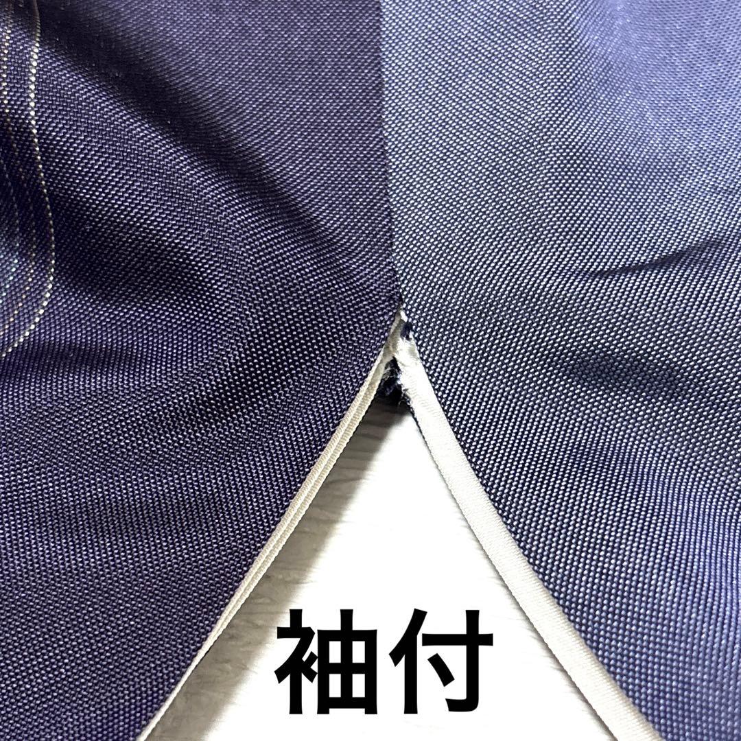 ★11）正絹　紬　振袖　紺色　ネイビー　ぼかし　身丈166　縦縞