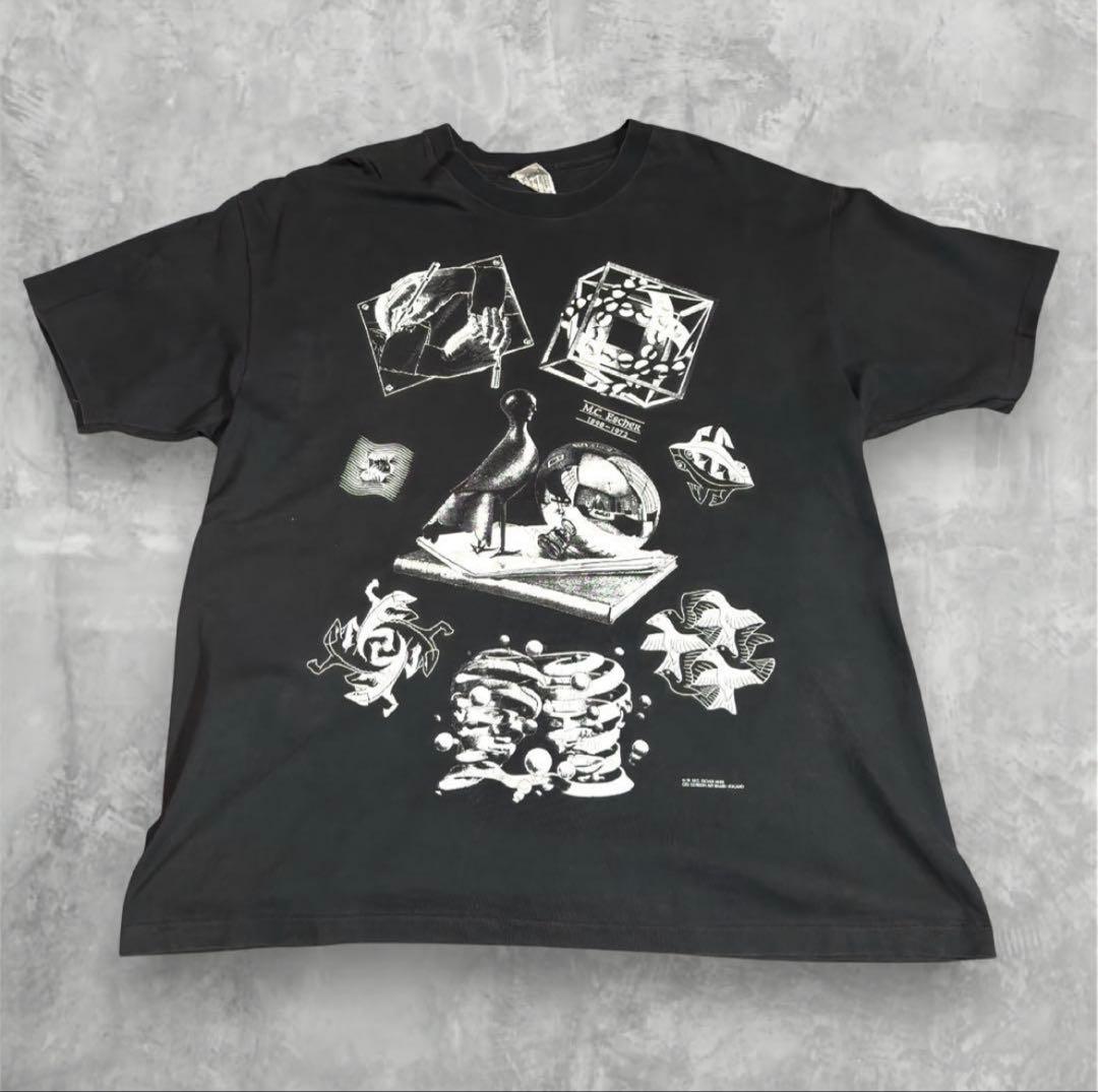 90s M.C. Escher マルチプリント ブラック XL