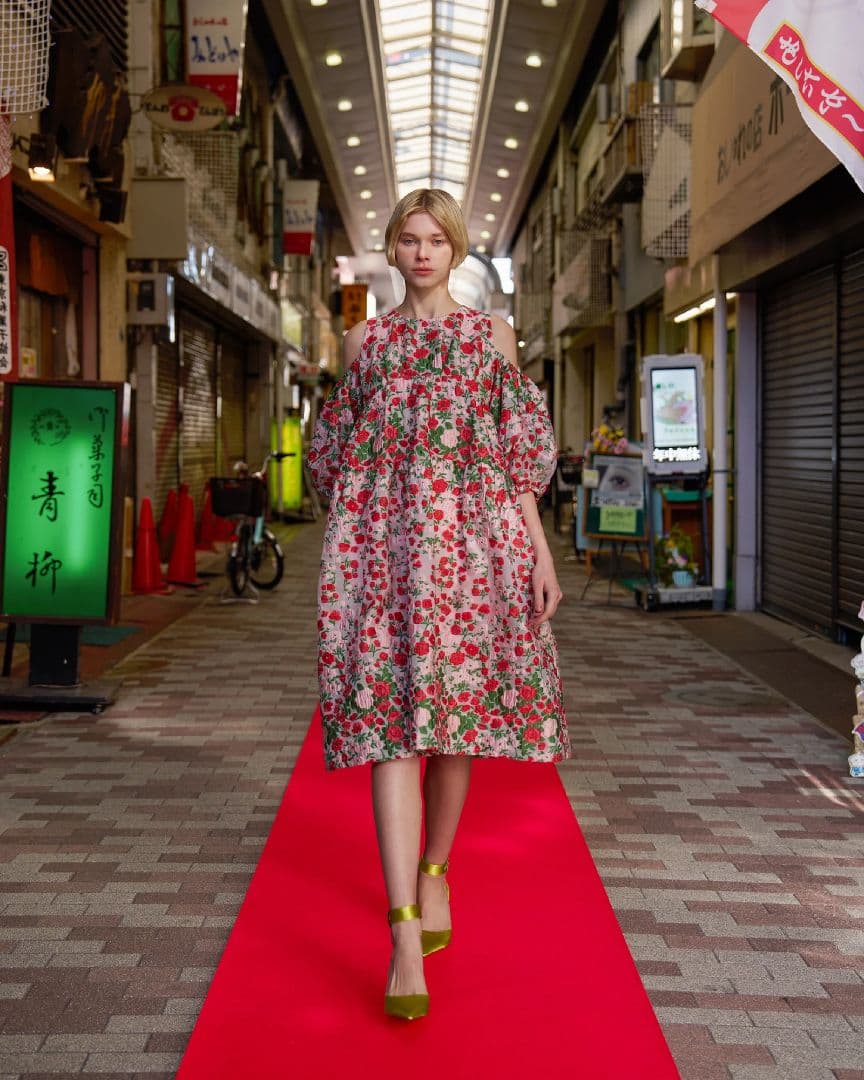 ワンピース POPPY flower jacquard off shoulder dress