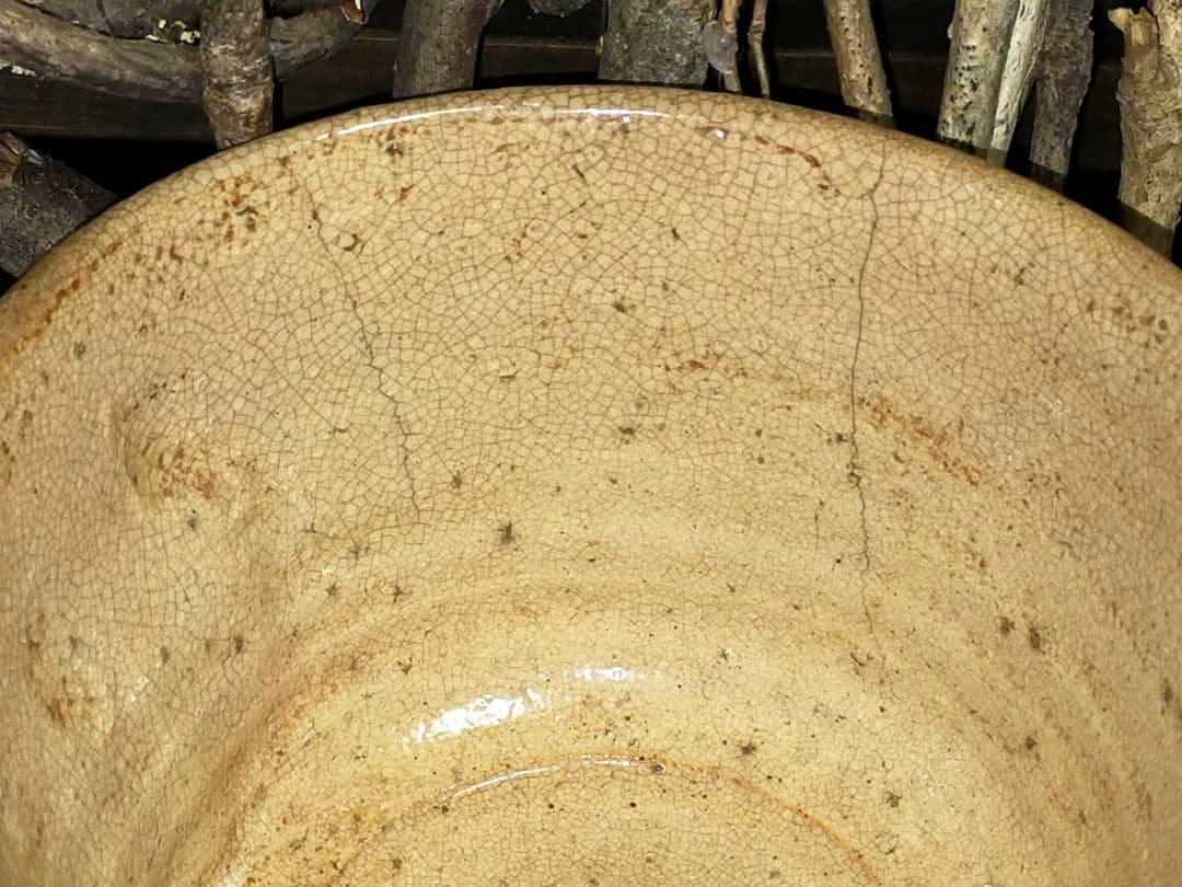 ♥値下げ！♥古萩　茶碗　ニュウ　窯ギレ　あり　仕覆　木箱付き　茶道具　骨董　古玩