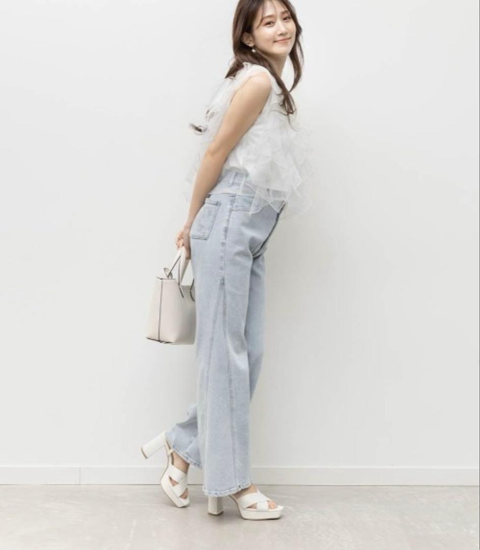 RANDA タグ付き新品未使用ロゴ刺繍ハイウエストデニムパンツ